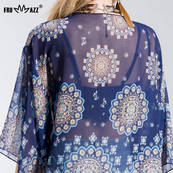 🌟New Boho Hippie Blue Beach Bikini Cute Kimono - Picture 8 of 8